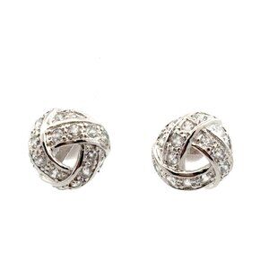 Sterling Silver White CZ Stones  Round Stud Women's Earrings